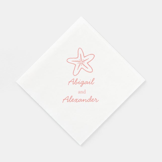 Wedding sea star coral luncheon paper napkin (Corner)