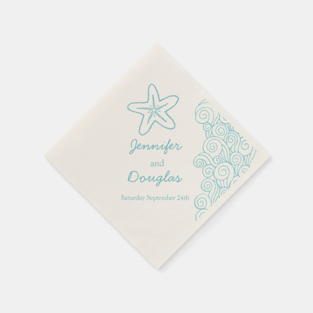 Wedding sea star swirl aqua cream paper napkin (Corner)