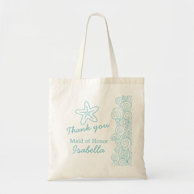 Wedding sea star swirl aqua maid of honour bag (Front)