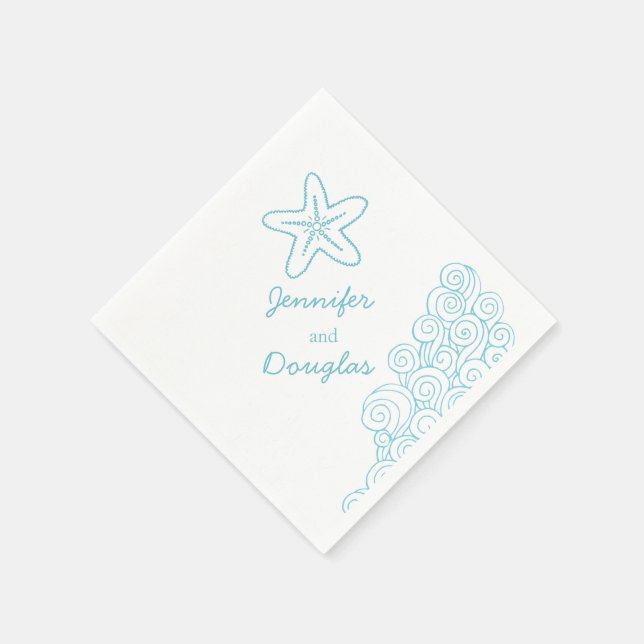 Wedding sea star swirl blue white paper napkin (Corner)