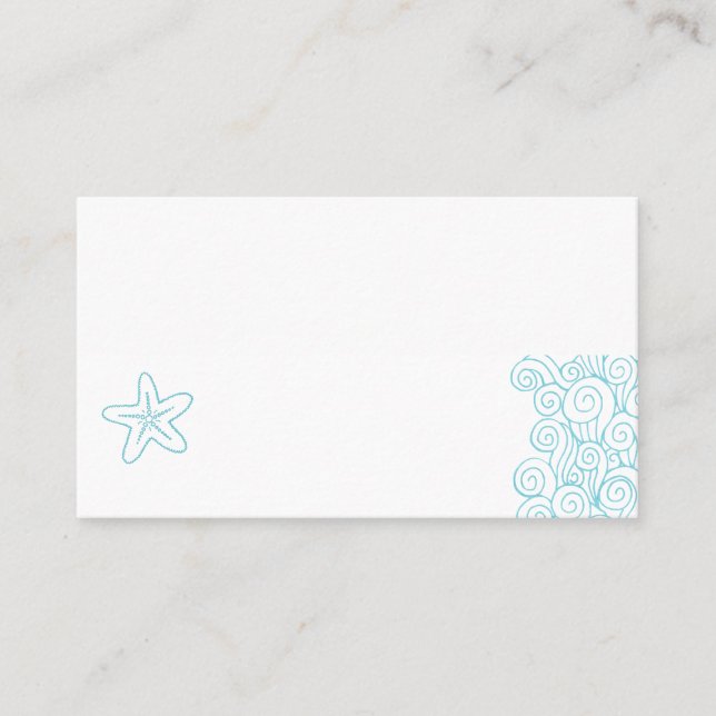 Wedding sea star swirls aqua white place cards (Front)