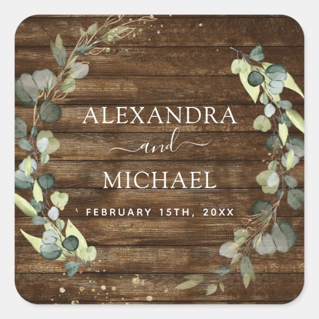 Wedding Seal Eucalyptus Greenery Rustic Wood (Front)