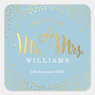 WEDDING SEAL stylish mini gold confetti blue