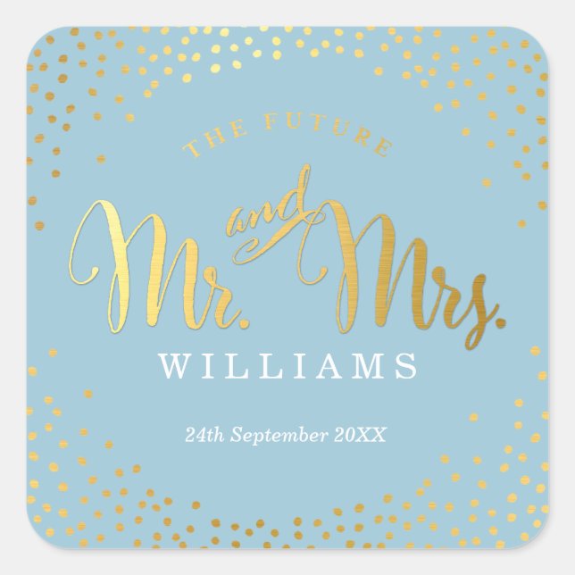 WEDDING SEAL stylish mini gold confetti blue (Front)