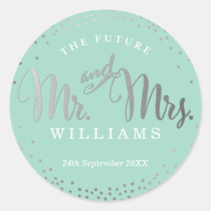 WEDDING SEAL stylish mini silver confetti mint