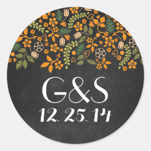 wedding seal with rustic orange floral chalkboard