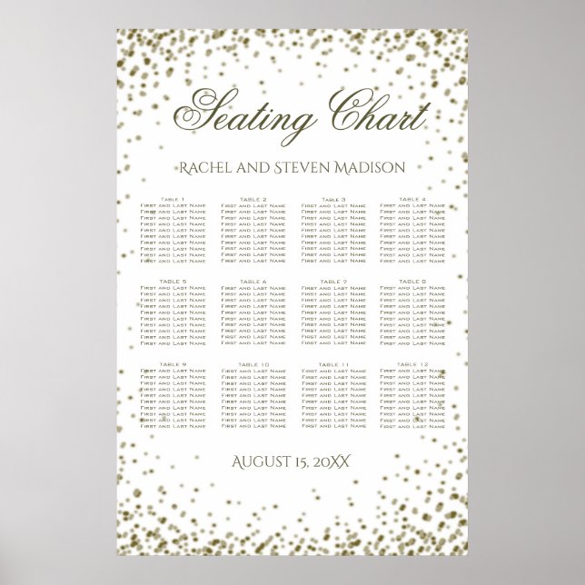 Wedding Seating 12 Table Gold Confetti Poster (Front)