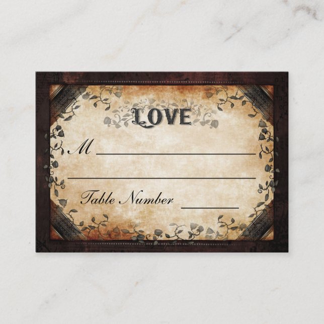 Wedding Seating Card - Brown Gothic Halloween LOVE (Front)