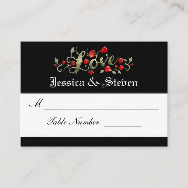 Wedding Seating Cards - LOVE Red Roses Matching (Front)