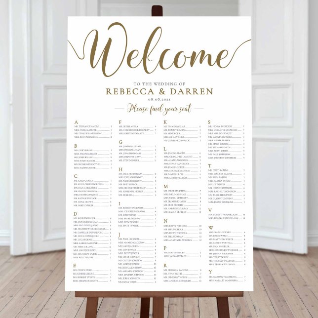 Wedding Seating Chart Alphabetical Order Gold Plan (Creator Uploaded)