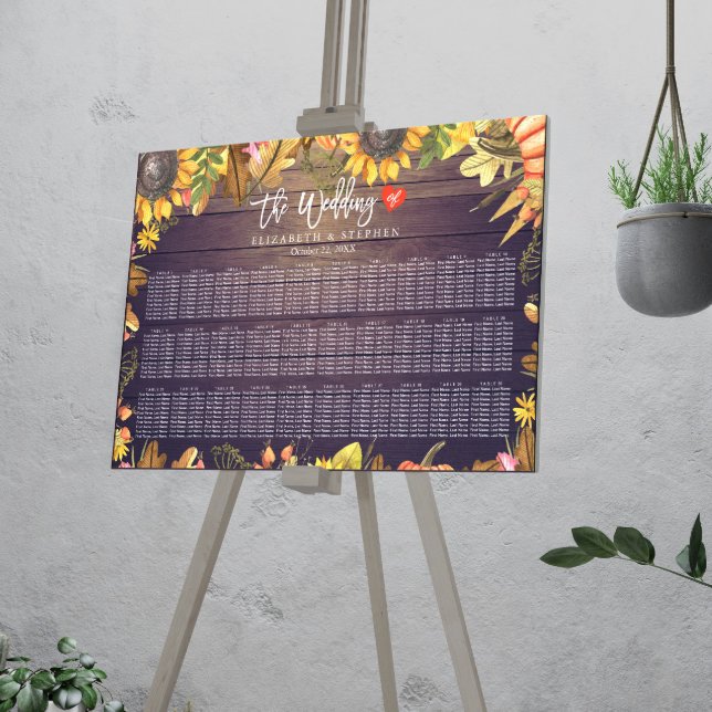 Wedding Seating Chart Autumn Leaves Pumpkins Wood (Creator Uploaded)