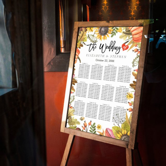 Wedding Seating Chart Autumn Maple Leaves Pumpkins (Creator Uploaded)