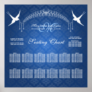 Wedding Seating Chart Birds Monogram Blue