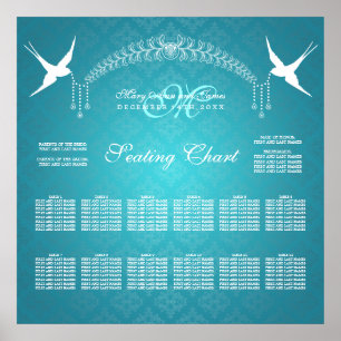 Wedding Seating Chart Birds Monogram Turquoise
