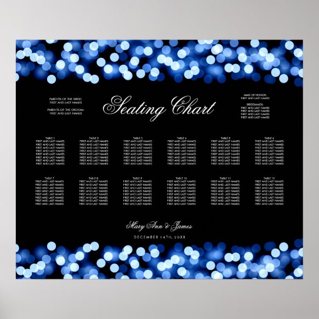 Wedding Seating Chart Blue Hollywood Glam (Front)