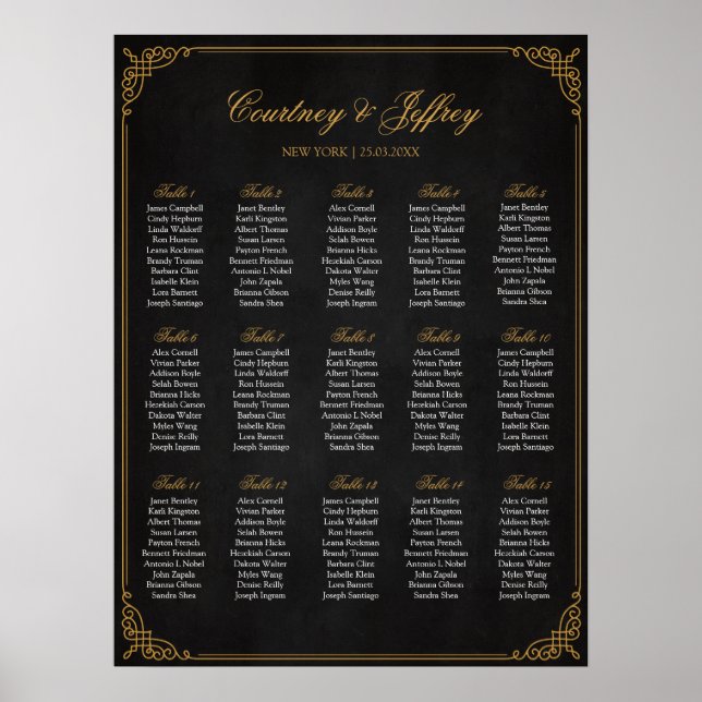 Wedding Seating Chart, Calligraphy Custom Colour Poster (Front)