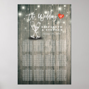Wedding Seating Chart Champagne Glasses Wood Light