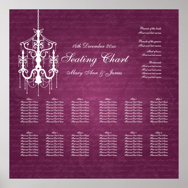 Wedding Seating Chart Chandelier Berry Pink (Front)