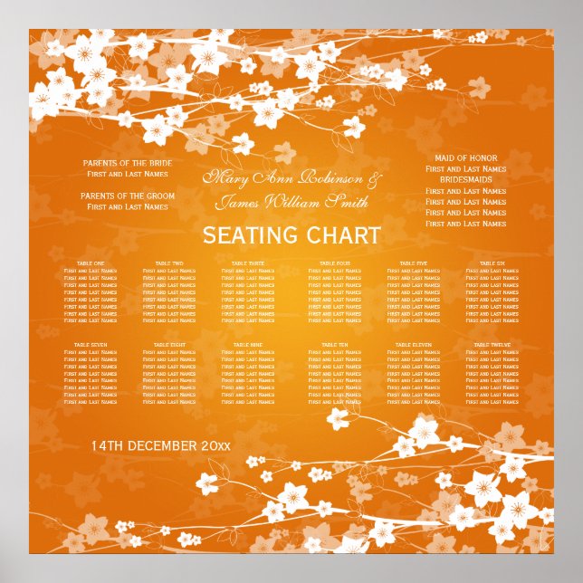 Wedding Seating Chart Cherry Blossom Orange (Front)