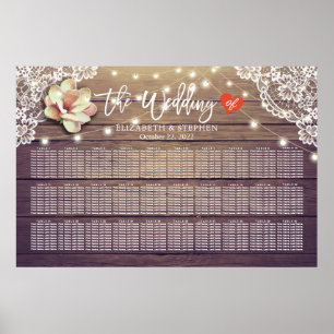 Wedding Seating Chart Chic Floral Lights Wood Lace
