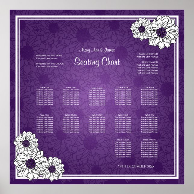 Wedding Seating Chart Dahlia Floral Purple (Front)