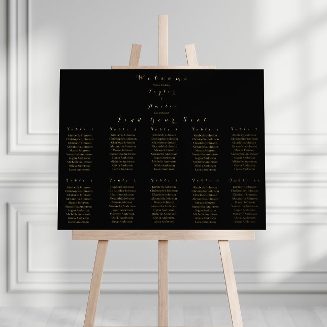 Wedding Seating Chart Elegant Black Real Gold Foil (Creator Uploaded)