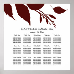 Wedding SEATING CHART Elegant Burgundy Leaves