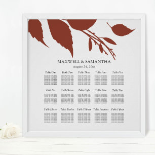Wedding SEATING CHART Elegant Burnt Orange Leaves