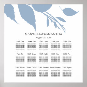 Wedding SEATING CHART Elegant Dusty Blue Leaves