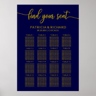 Wedding Seating Chart Elegant Gold Navy Blue