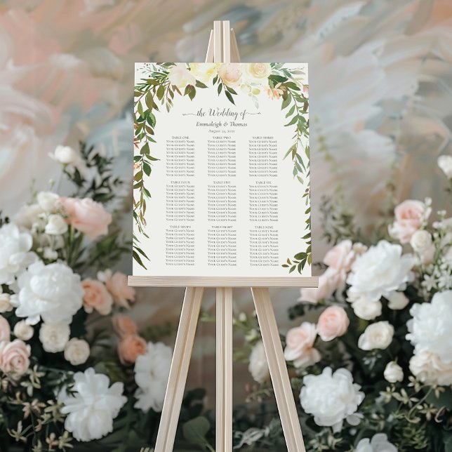 Wedding Seating Chart Elegant White Rose (Creator Uploaded)