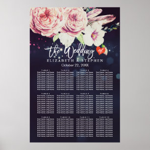 Wedding Seating Chart Floral Feather Purple Lights