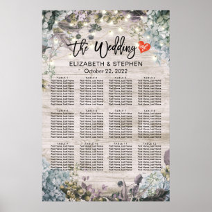 Wedding Seating Chart Floral Wood String Lights
