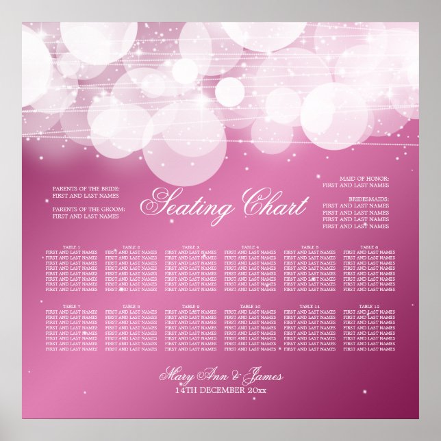 Wedding Seating Chart Glow & Sparkle Pink (Front)
