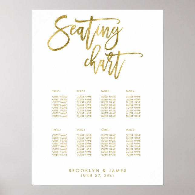 Wedding Seating Chart Gold Foil Effect 18x24 (Front)