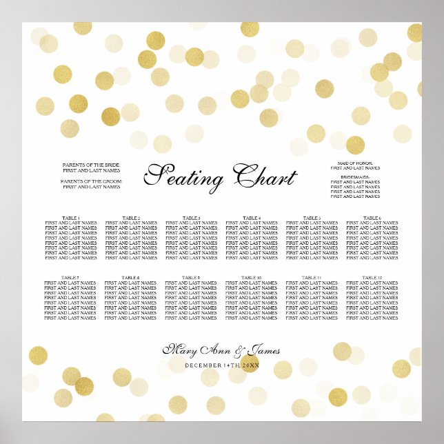Wedding Seating Chart Gold Foil Glitter Lights (Front)