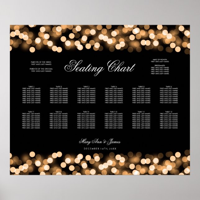 Wedding Seating Chart Gold Hollywood Glam (Front)