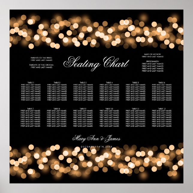Wedding Seating Chart Gold Hollywood Glam (Front)