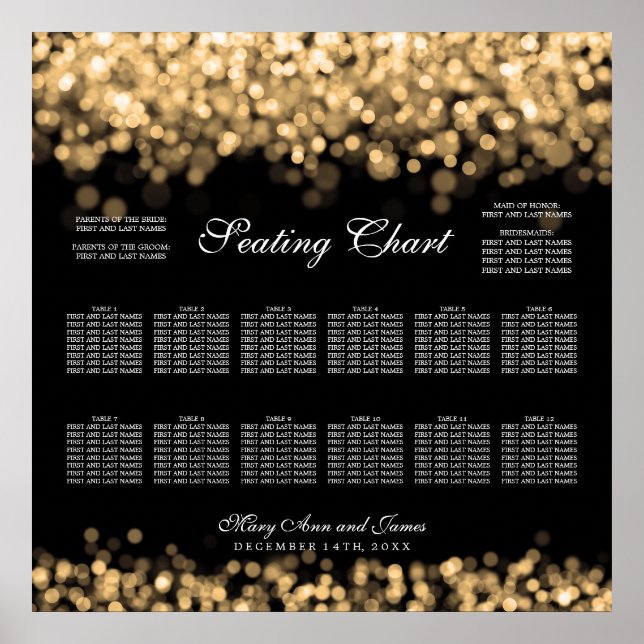 Wedding Seating Chart Gold Lights (Front)