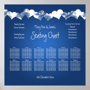Wedding Seating Chart Grunge Hearts Blue