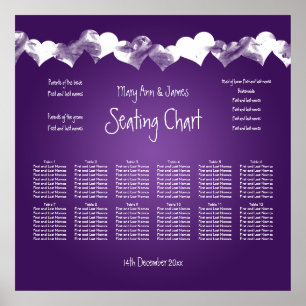 Wedding Seating Chart Grunge Hearts Purple