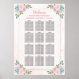 Wedding Seating Chart Hydrangea Pink Floral