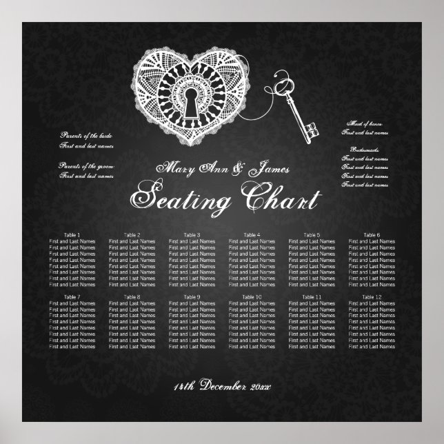 Wedding Seating Chart Key To My Heart Black (Front)
