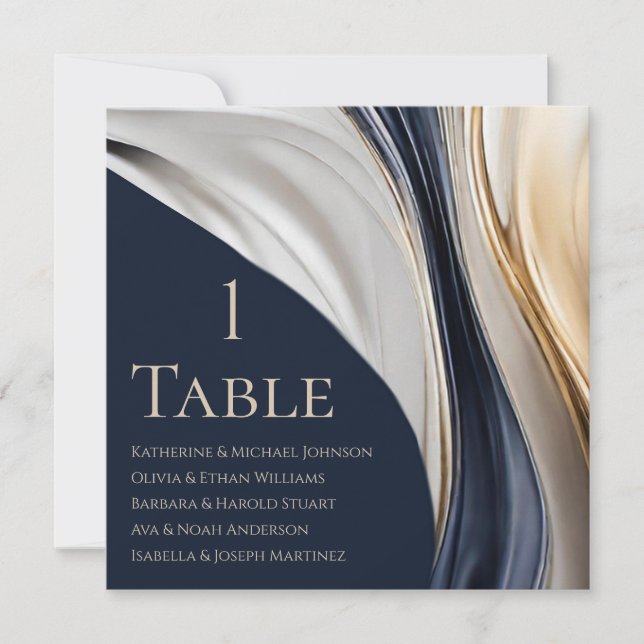 Wedding Seating Chart- Modern Blue White Gold- Invitation (Front)