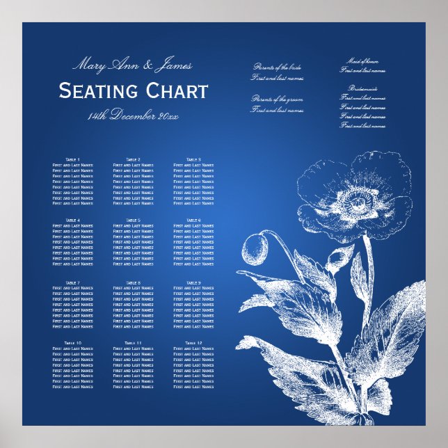 Wedding Seating Chart Poppy Blue (Front)