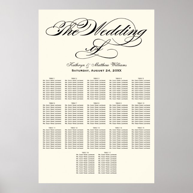 Wedding Seating Chart Poster | Black Calligraphy (Front)