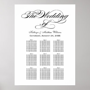 Wedding Seating Chart Poster Black Calligraphy