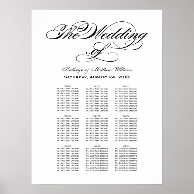 Wedding Seating Chart Poster | Black Calligraphy (Front)