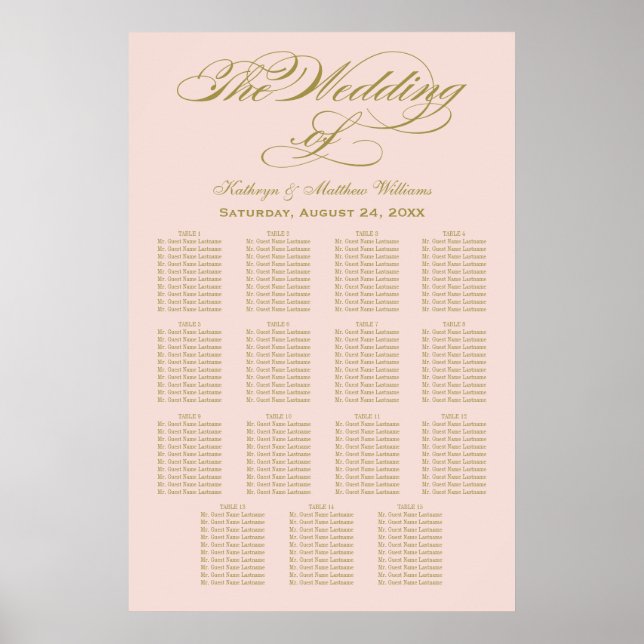 Wedding Seating Chart Poster | Gold Calligraphy (Front)