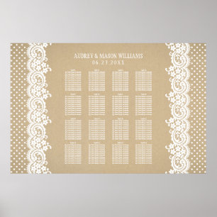 Wedding Seating Chart Poster   Kraft and Lace